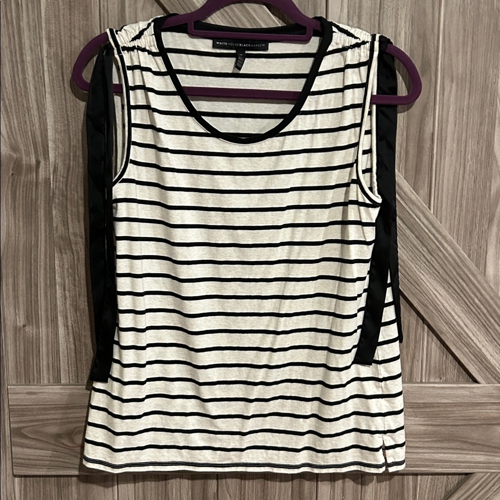 White House Black Market Black and White Striped Top